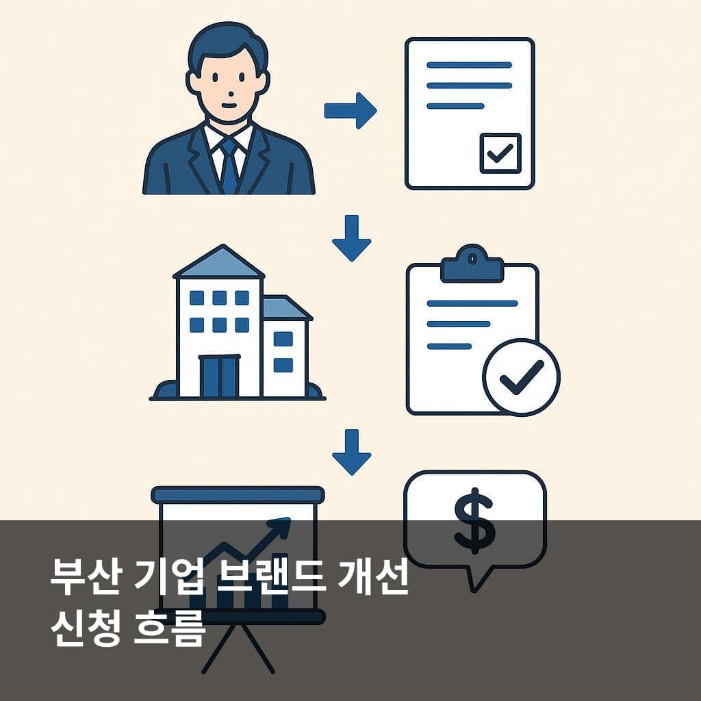 부산 브랜드 품질개선 지원 신청 흐름과 기업 유형을 보여주는 안내 이미지
