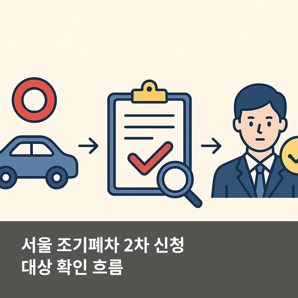 서울 조기폐차 2차 신청 대상 확인과 서류 준비 흐름을 보여주는 이미지
