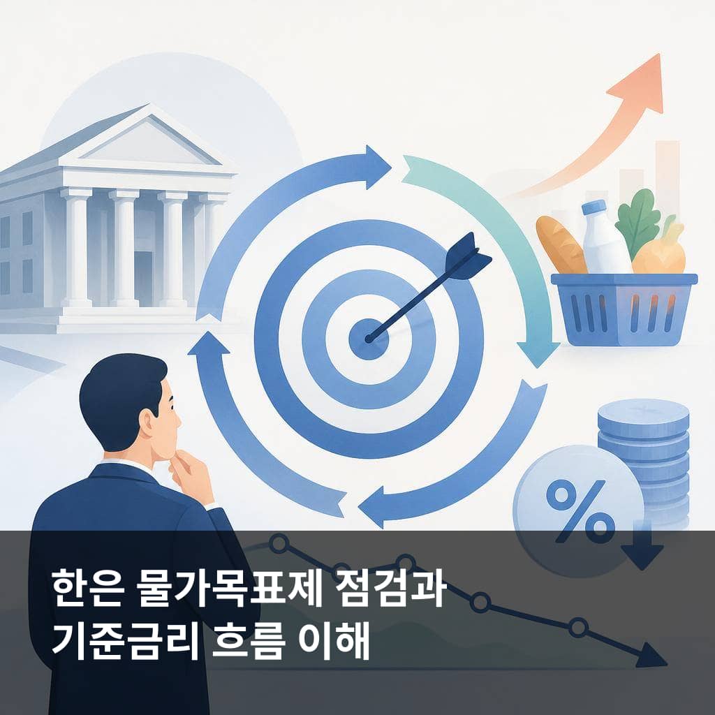 한은 물가목표제 점검과 기준금리 전망을 연결해 설명하는 경제 이미지