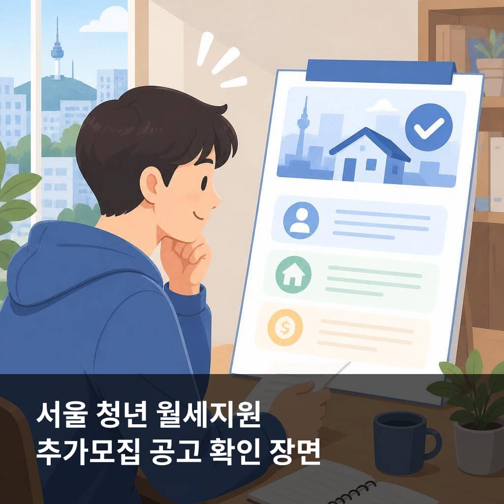 서울 청년 월세지원 추가모집 공고를 공식 사이트에서 확인하는 모습