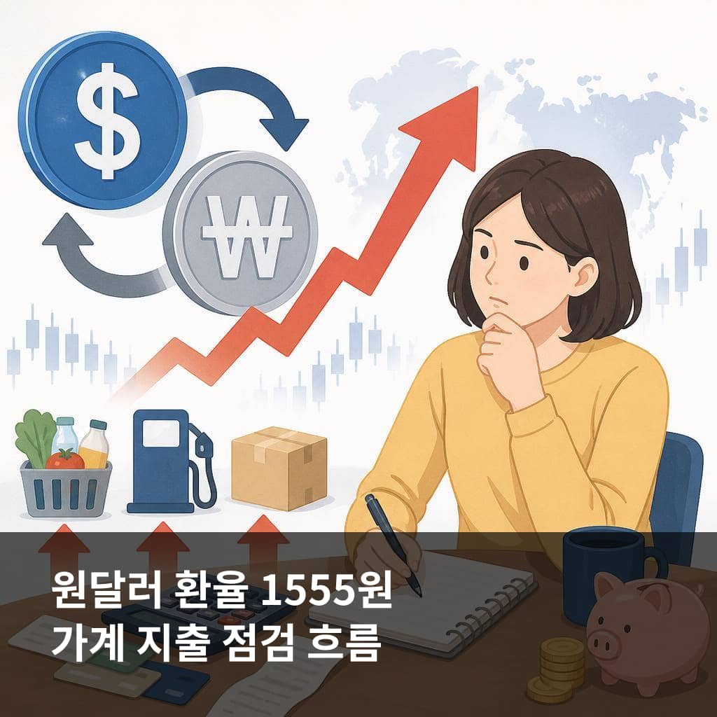 원달러 환율 1555원 기준 가계 지출 점검 흐름을 보여주는 설명 이미지