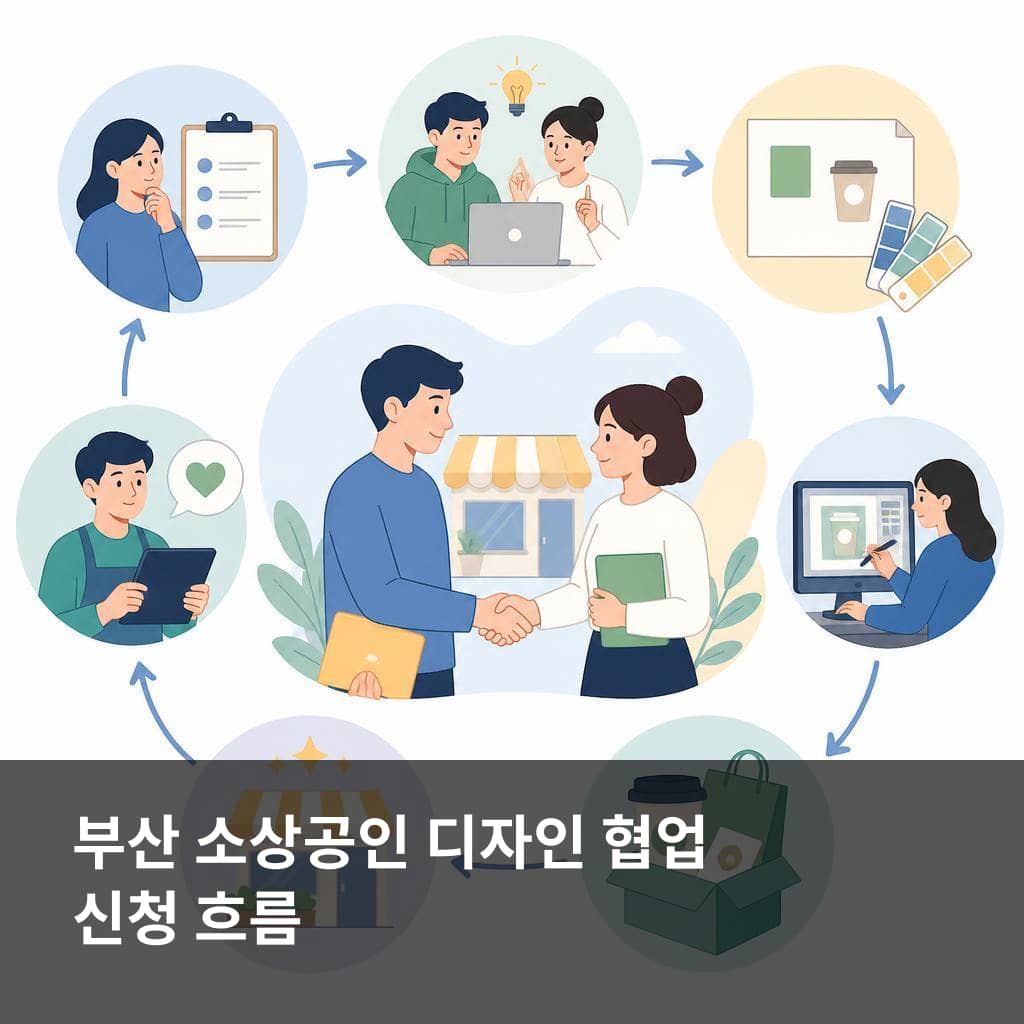 청년디자이너-소상공인 협업 디자인 프로젝트 신청 흐름을 보여주는 이미지