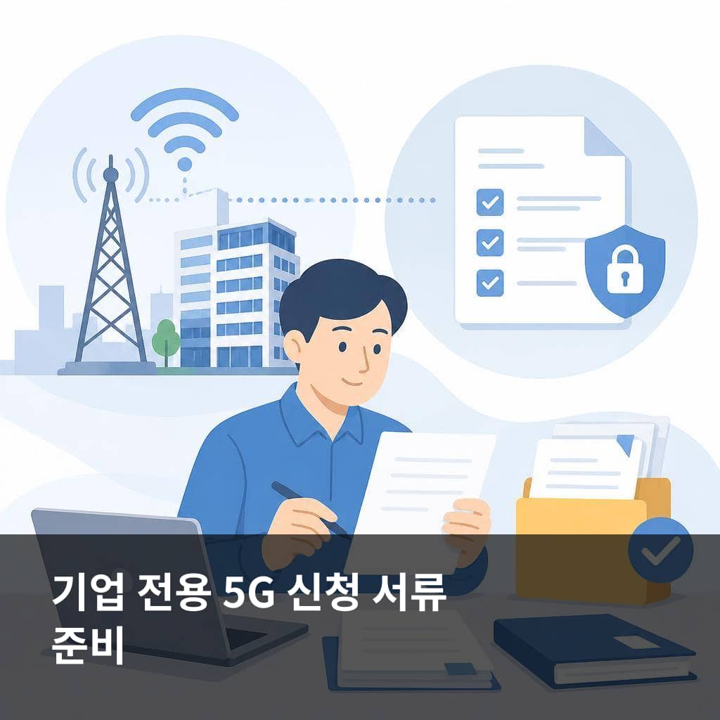 기업 전용 5G 기반 통신망 서비스 지원 신청 전 서류와 활용 계획을 준비하는 모습